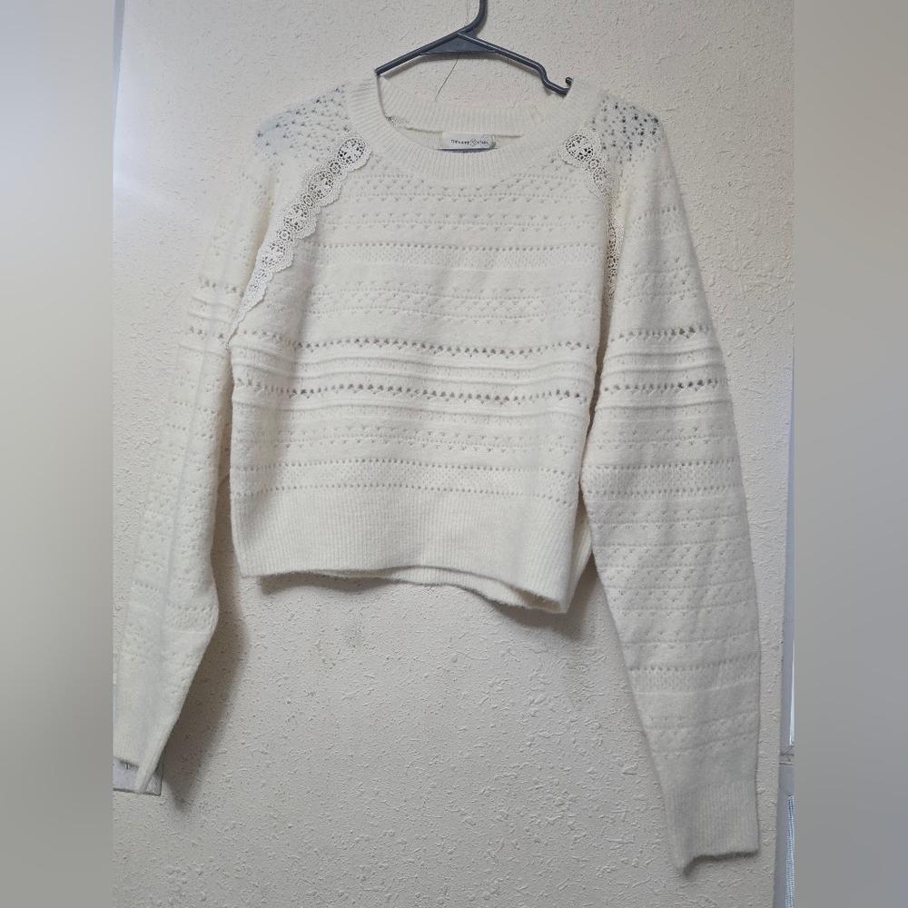 Crochet-Trim Ivory Women's Sweater